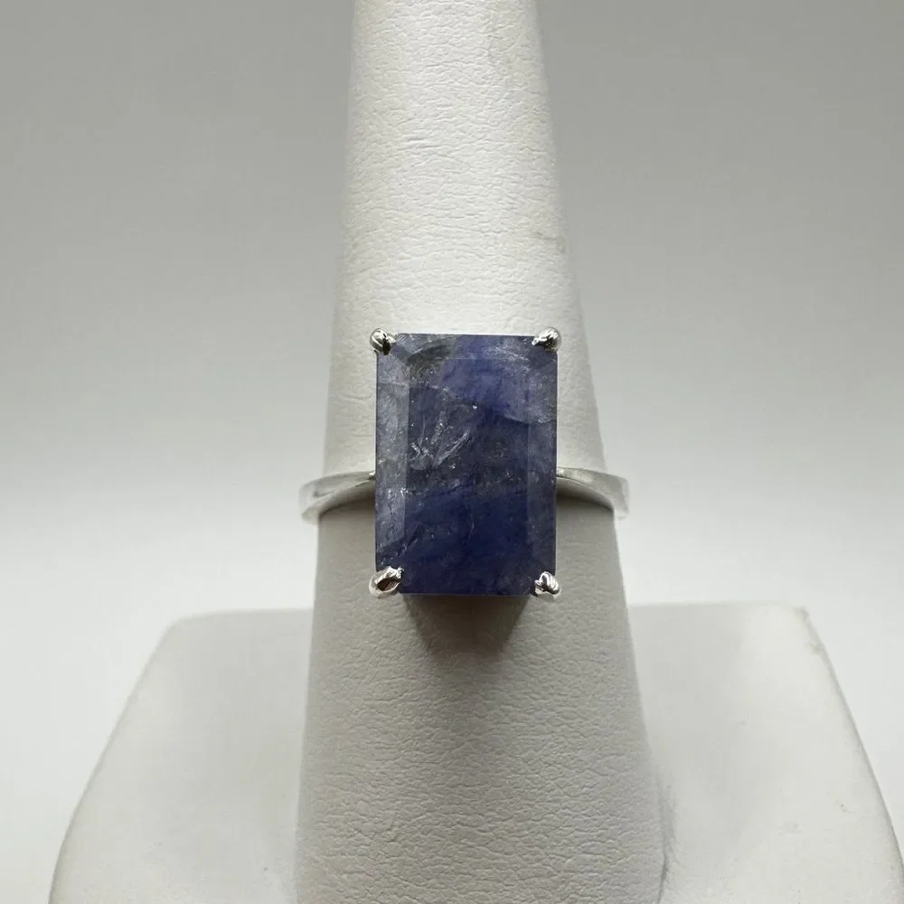 NWOT‎ 9x13mm Emerald cut Tanzanite solitaire ring in sterling silver stamped!